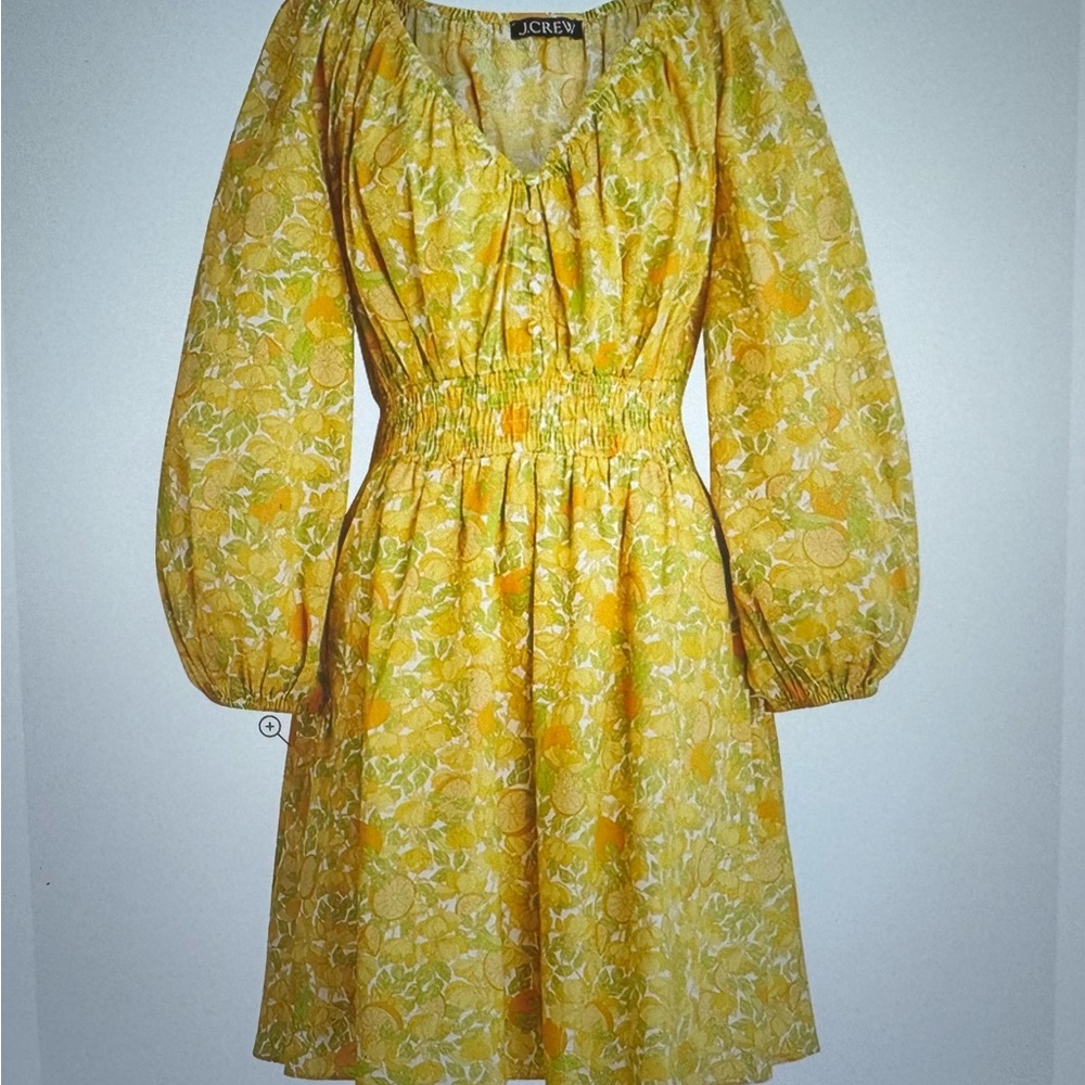 NWOT J. Crew Yellow Floral Citrus Print Puff Sleeve Dress Plus Size 2X